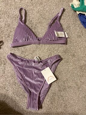 DIPPIN DAISYS Shimmery Lavender Ribbed Bikini Top